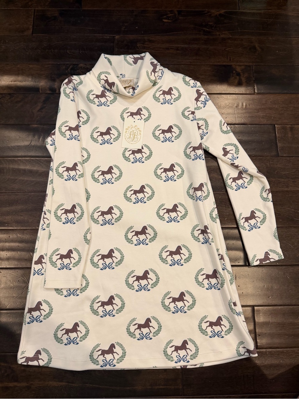 The Beaufort Bonnet Company Cream Horse-Print Turtleneck Nightgown
